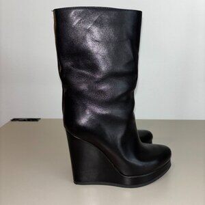 Jil Sander Black Leather Wedge Boots Size 37 Made in Italy
